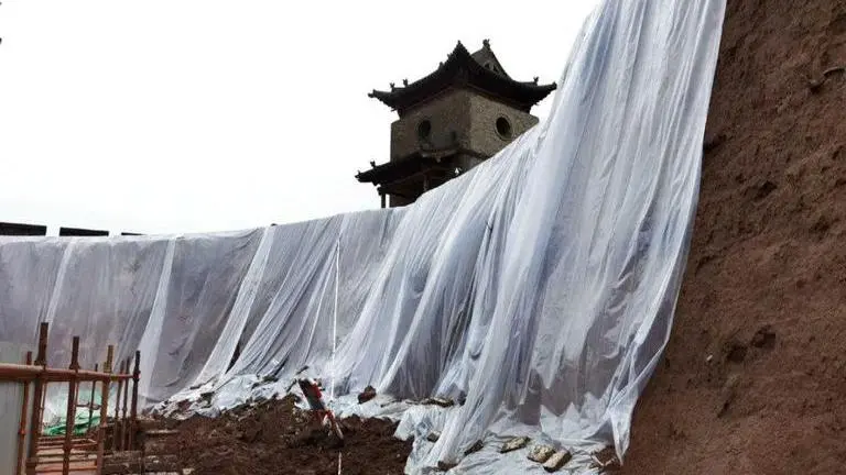 Heavy flood in China witnessed after decades damages ancient architecture in Shanxi China floods