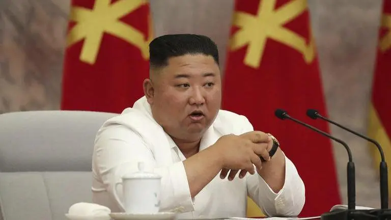 Kim urges party grassroots to overcome challenges Image Credits: Korean Central News Agency/Korea News Service via AP