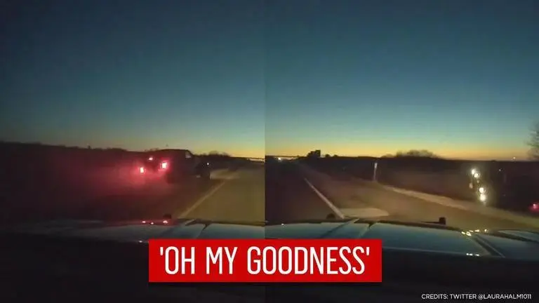 Car falls into ditch after losing control on frosty road; watch chilling video Car