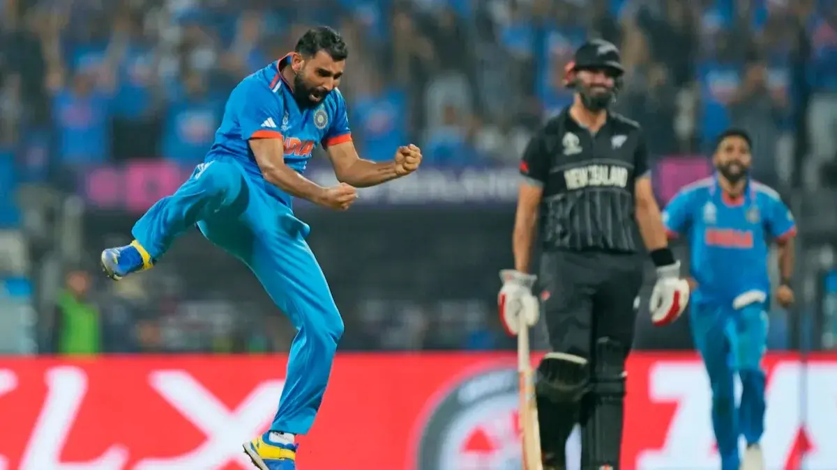 Mohammed Shami celebrates his wicket
