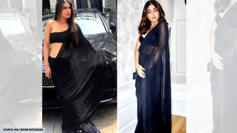 Nia Sharma or Bhumi Pednekar, who styled the plain black saree better? Nia Sharma