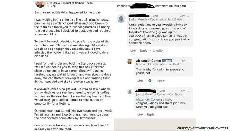 LinkedIn user publishes a funny fake post about meeting Jeff Bezos, netizens believed it LinkedIn