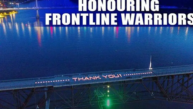 New York's Hudson bridge twinkles a 'Thank You' to express gratitude to frontline warriors Hudson river