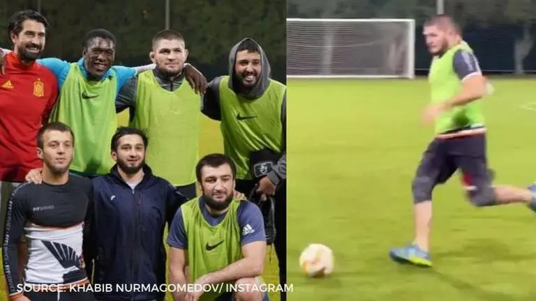 Khabib Nurmagomedov FLAUNTS football skills with AC Milan legend Clarence Seedorf: Watch Khabib Nurmagomedov