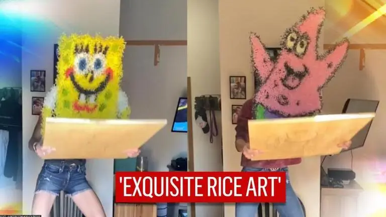 Impeccable rice art video baffles internet as girl draws Spongebob & Patrick Star | WATCH rice art