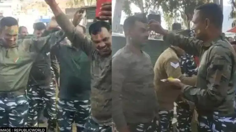 Holi celebrations in Jammu and Kashmir see CRPF jawans get drenched in festive colours Holi celebration