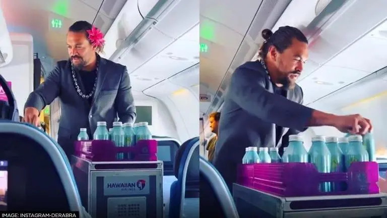 Jason Momoa turns flight attendant; distributes water bottles to passengers in viral video Jason Momoa