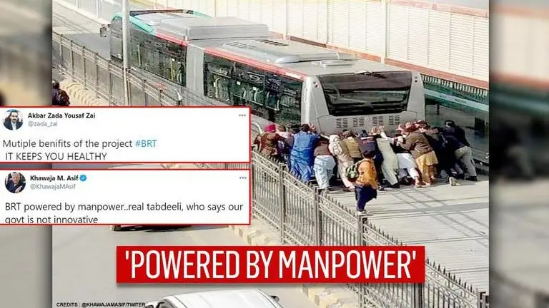 'BRT service just like Pakistan': People push bus in Peshawar; tweeple say 'made in China' Pakistan