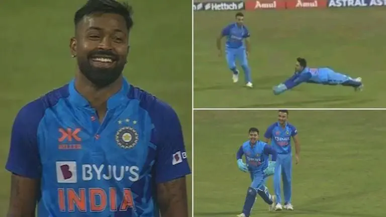 WATCH: Ishan Kishan leaves Hardik Pandya in shock with stunning diving catch vs Sri Lanka Ishan Kishan, Hardik Pandya, Sri Lanka, India vs Sri Lanka, IND vs SL, ishan kishan catch, ishan kishan diving catch, ishan kishan hardik pandya