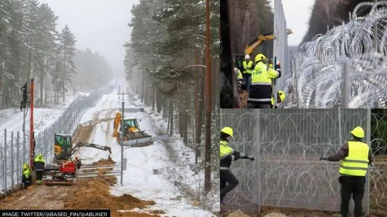Lithuania installs barbed wire fence at Belarusian border to prevent illegal migration Lithuania