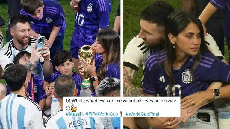 Lionel Messi clicks photo of wife with World Cup trophy, fans admire 'family man' Messi Lionel Messi, World Cup, Messi, Argentina, messi wife, messi family, messi wife world cup, world cup final, messi wife son, messi son