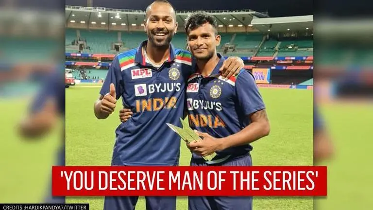 Hardik Pandya dedicates his Man of the Series award to Natarajan, pens down heartfelt note Hardik Pandya