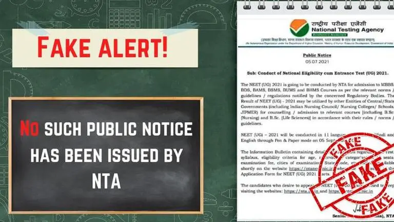 NEET-UG Exam Fact Check: NTA clarifies about exam dates, calls it fake NEET-UG Exam Date