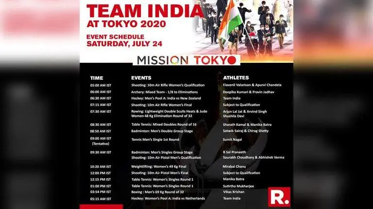 India's schedule for Tokyo Olympics on Saturday, July 24: Massive day for Indian athletes India at Tokyo Olympics