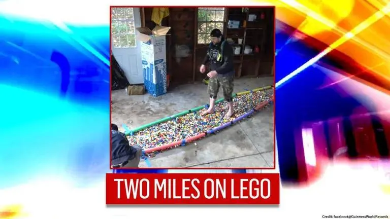 New Jersey man creates world record for farthest distance walking on Lego barefoot | WATCH world record