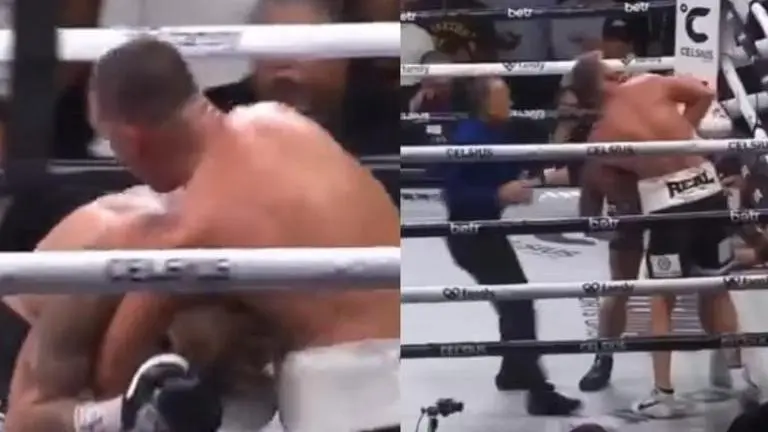 Nate Diaz throws a headlock on Jake Paul during the epic fight, referee intervenes - WATCH Nate Diaz