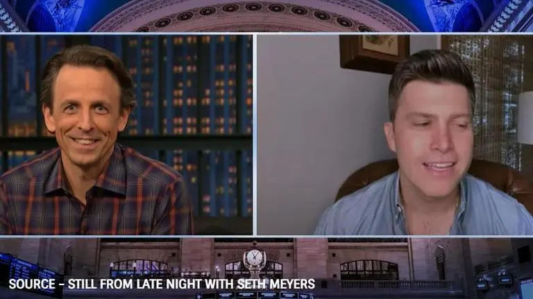 Colin Jost hilariously interrupted by Andy Samberg on 'Late Night with Seth Meyers'; WATCH colin jost