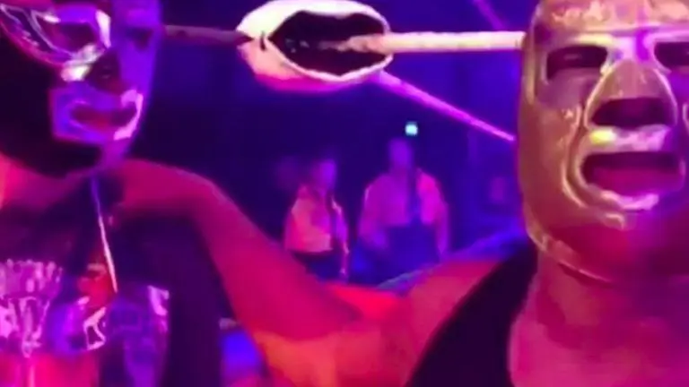 Aspriring Lucha Libre wrestlers in Mexico set up ring