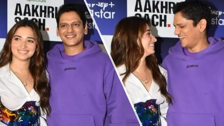 Tamannaah Bhatia-Vijay Varma blush as paps call actress 'bhabhi' at Aakhri Sach screening Tamannaah Bhatia
