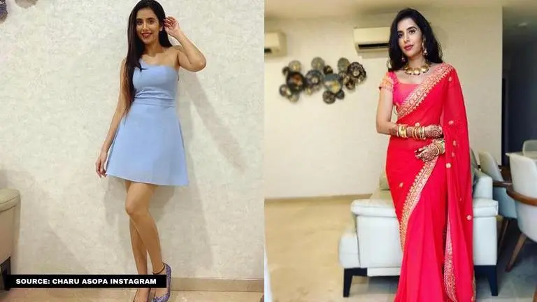 Charu Asopa looks breathtaking in red saree as she conducts Shravan puja at her home Charu Asopa