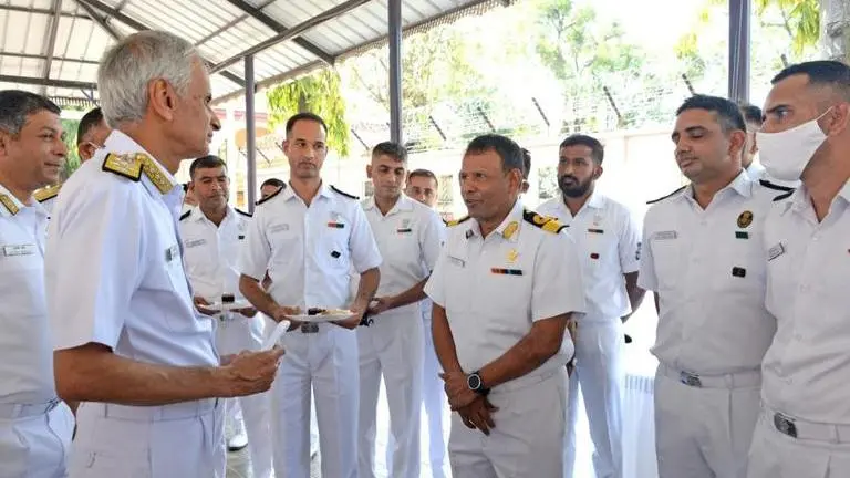 Indian Navy Chief Admiral Karambir Singh interacts with sailors of Southern Naval Command Navy