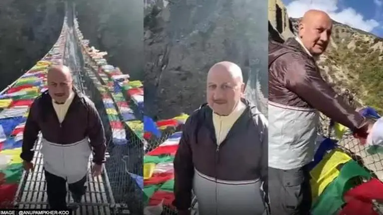 Anupam Kher overcomes his fear, crosses rope bridges over river in Nepal; watch anupam kher
