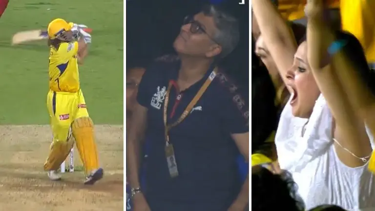 MS Dhoni hits massive six