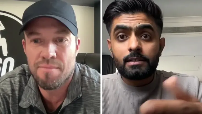 AB de Villiers schools an Indian fan for making fun of Babar Azam's spoken English AB de Villiers and Babar Azam