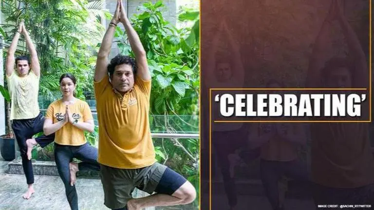 Sachin Tendulkar celebrates 'Father's Day by doing some Yoga' with kids Sara and Arjun Father's Day