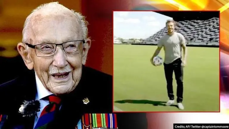 David Beckham juggles ball 100 times to celebrate UK's COVID hero Captain Tom Moore David Beckham juggles ball 100 times to celebrate UK's COVID hero Captain Tom Moore