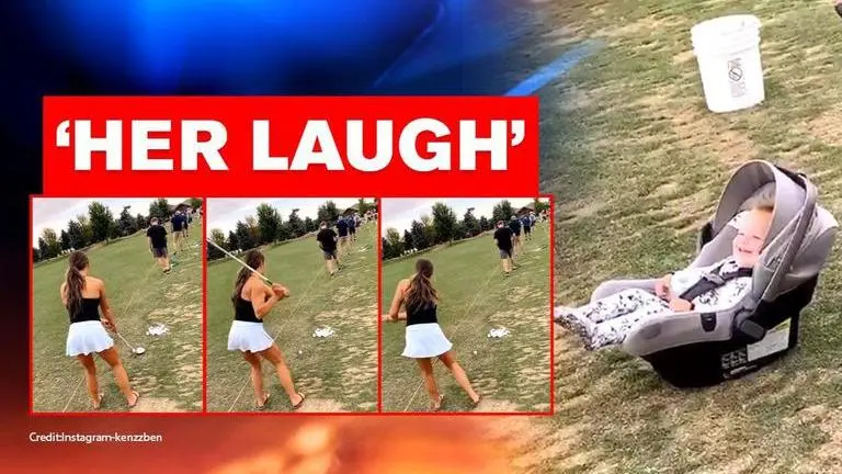 Video: Baby laughs as mom misses golf shot, netizens say 'what a timing!' baby