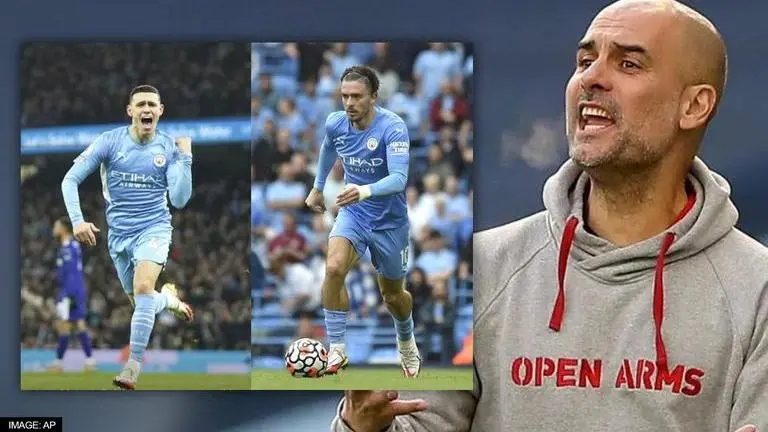 Pep Guardiola, Phil Foden and Jack Grealish