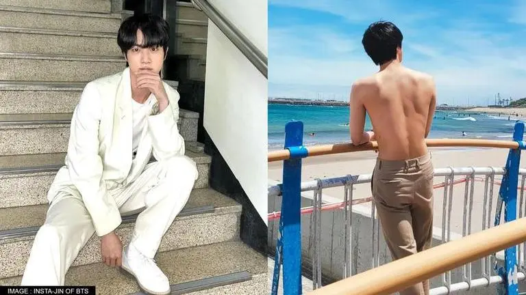 BTS' Jin drops shirtless beach pictures flaunting his '7' tattoo; ARMY asks if it's real BTS' Jin
