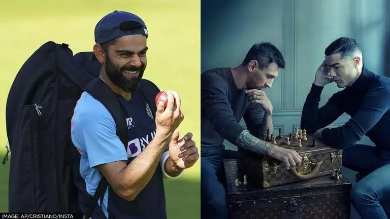 Virat Kohli's 3-word reaction to Messi-Ronaldo's chessboard image sends fans into frenzy Virat Kohli,Cristiano Ronaldo, Lionel Messi