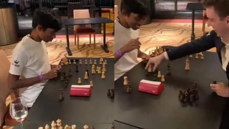 R Praggnanandhaa displays power of human mind as he plays chess without a board | WATCH Praggnanandhaa