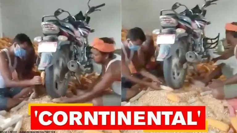 Farmers turn bike into a machine to separate corn kernels; Watch Farmers