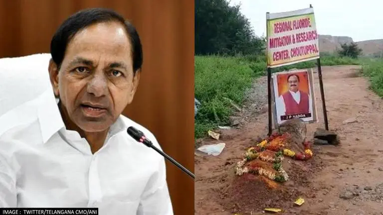 KCR's BRS in crosshairs of BJP as unidentified persons dig JP Nadda's 'grave' in Telangana BRS, JP Nadda