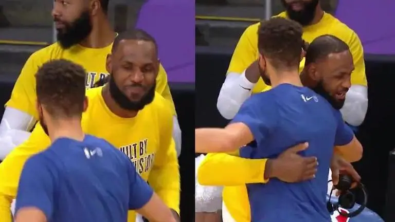 LeBron James pauses interview to greet 'Rival' Steph Curry; fans go wild on social media lebron james