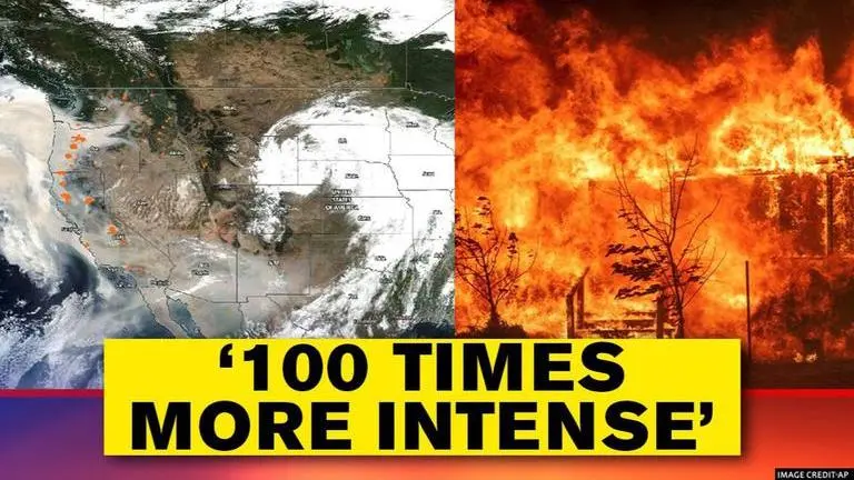 Satellite imagery shows US wildfires smoke moving East towards Europe Satellite