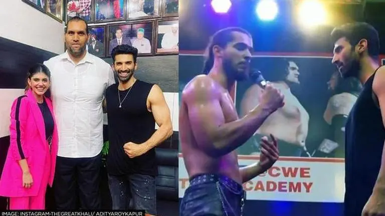 Aditya Roy Kapur knocks down wrestler, defeats The Great Khali in push-up challenge; Watch Aditya Roy Kapur, The Great Khali, Om: The Battle Within