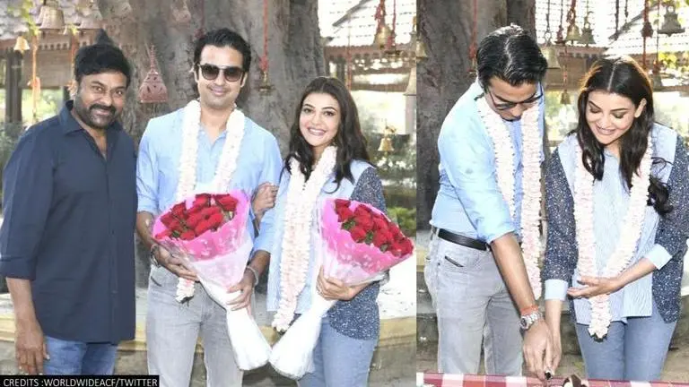 Chiranjeevi welcomes newly-weds Kajal Agarwal, Gautam Kitchlu on 'Acharya' set Chiranjeevi