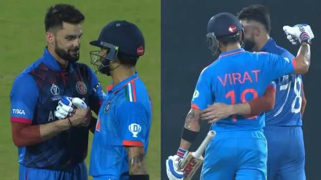 IND vs AFG: Virat Kohli shows big heart, ends bitter rift with Naveen-ul-Haq with a hug - WATCH Naveen-ul-Haq shakes hands with Virat Kohli