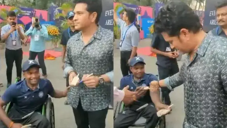 Sachin Tendulkar with a specially-abled fan