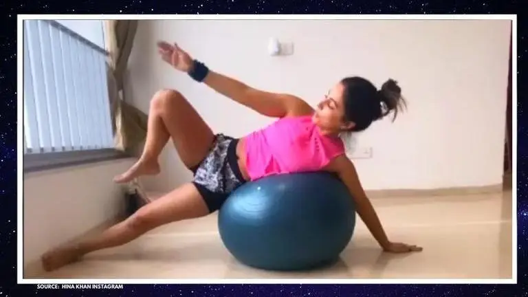 Hina Khan shares glimpses of how to workout with yoga ball in right way Hina Khan