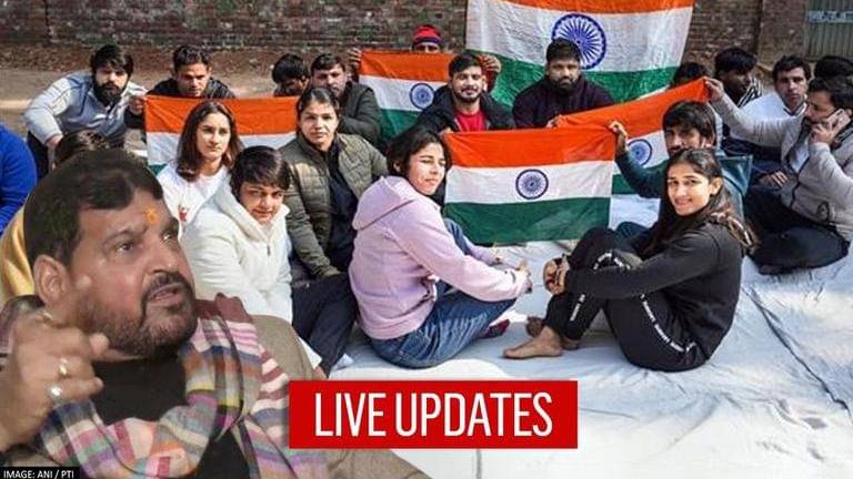 Bajrang Punia and others protesting against WFI