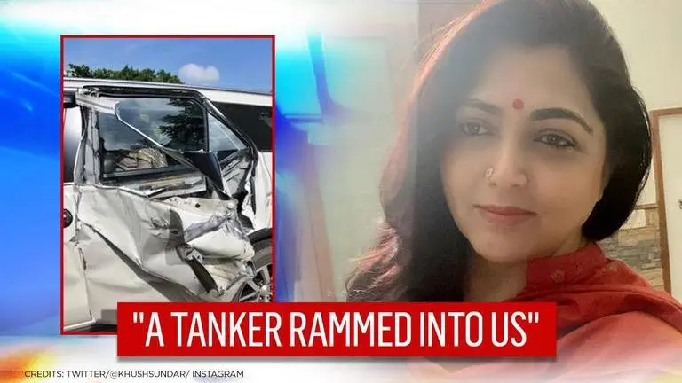BJP neta Kushboo Sundar's car meets with accident enroute Vel Yatra; says 'police probing' BJP's Kushboo Sundar's car smashed in accident en route Vel Yatra, says 'police probing'