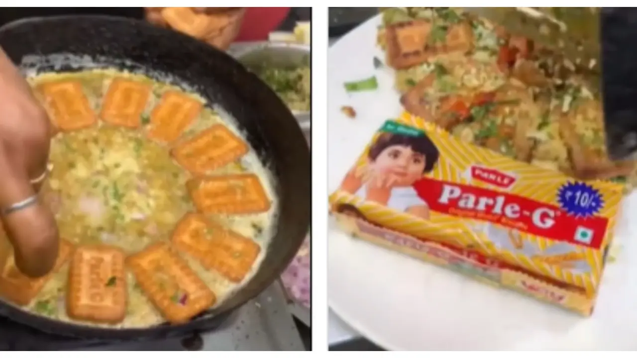 Viral video: Internet gone crazy after street vendor cooked omelette with parle-g biscuits Street vendor cooked parle-g biscuits with omelette