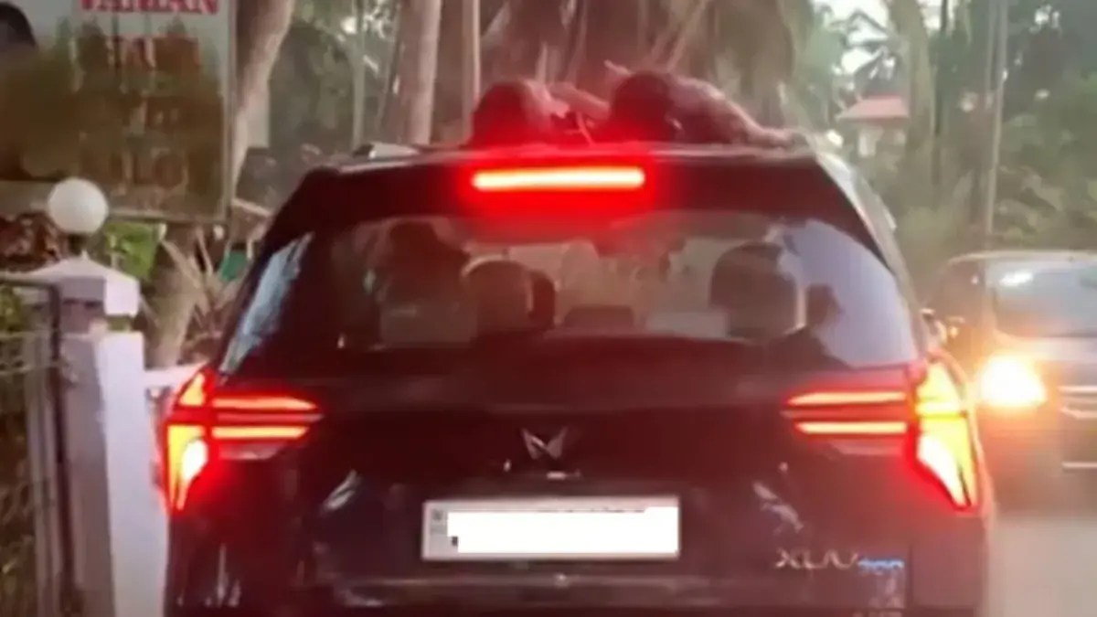 Tourist in Goa drives SUV with kids sleeping on its roof, video goes viral Tourist let his kids sleep on the roof of SUV while driving.