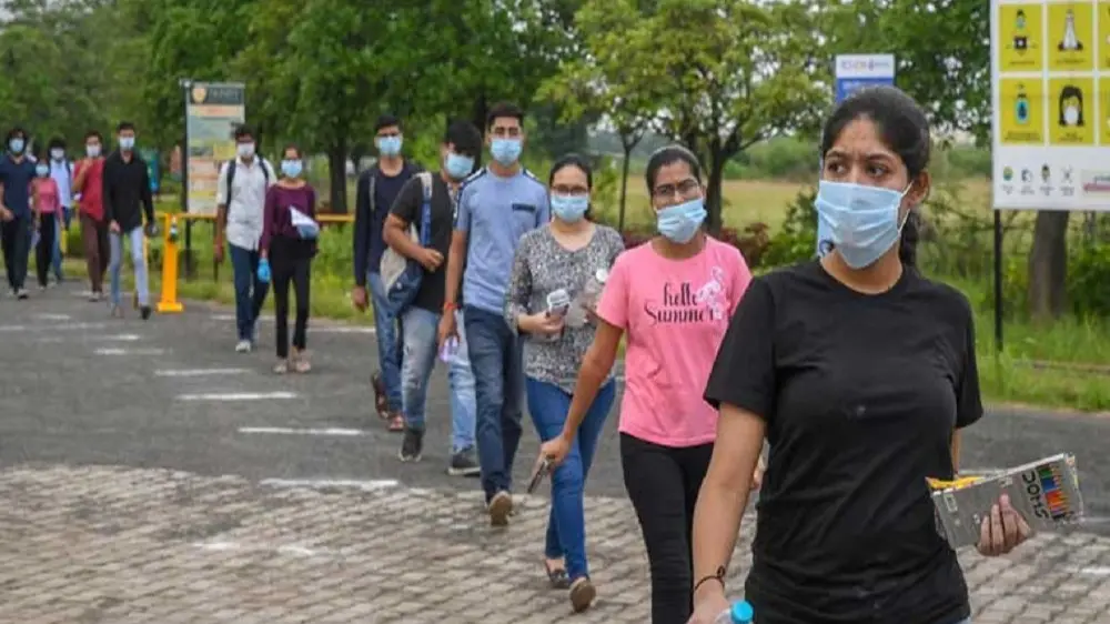 Students entering the exam centre