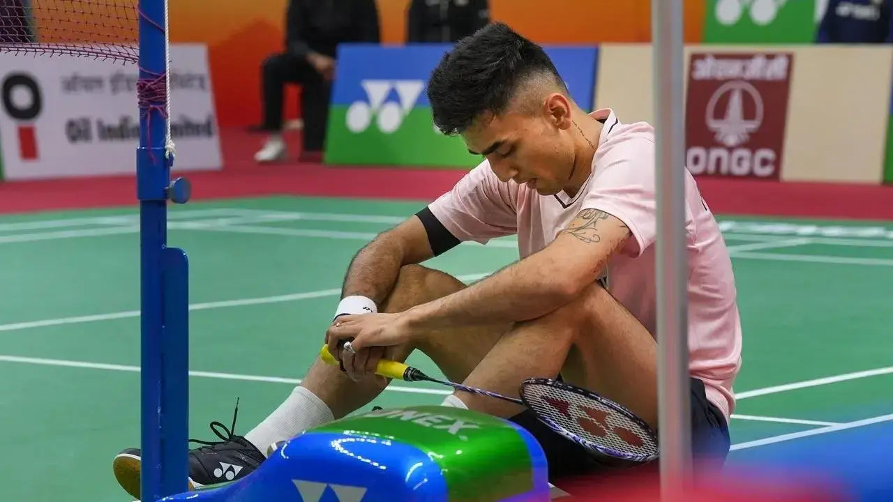 Lakshya Sen reacts after losing at the India Open 2023